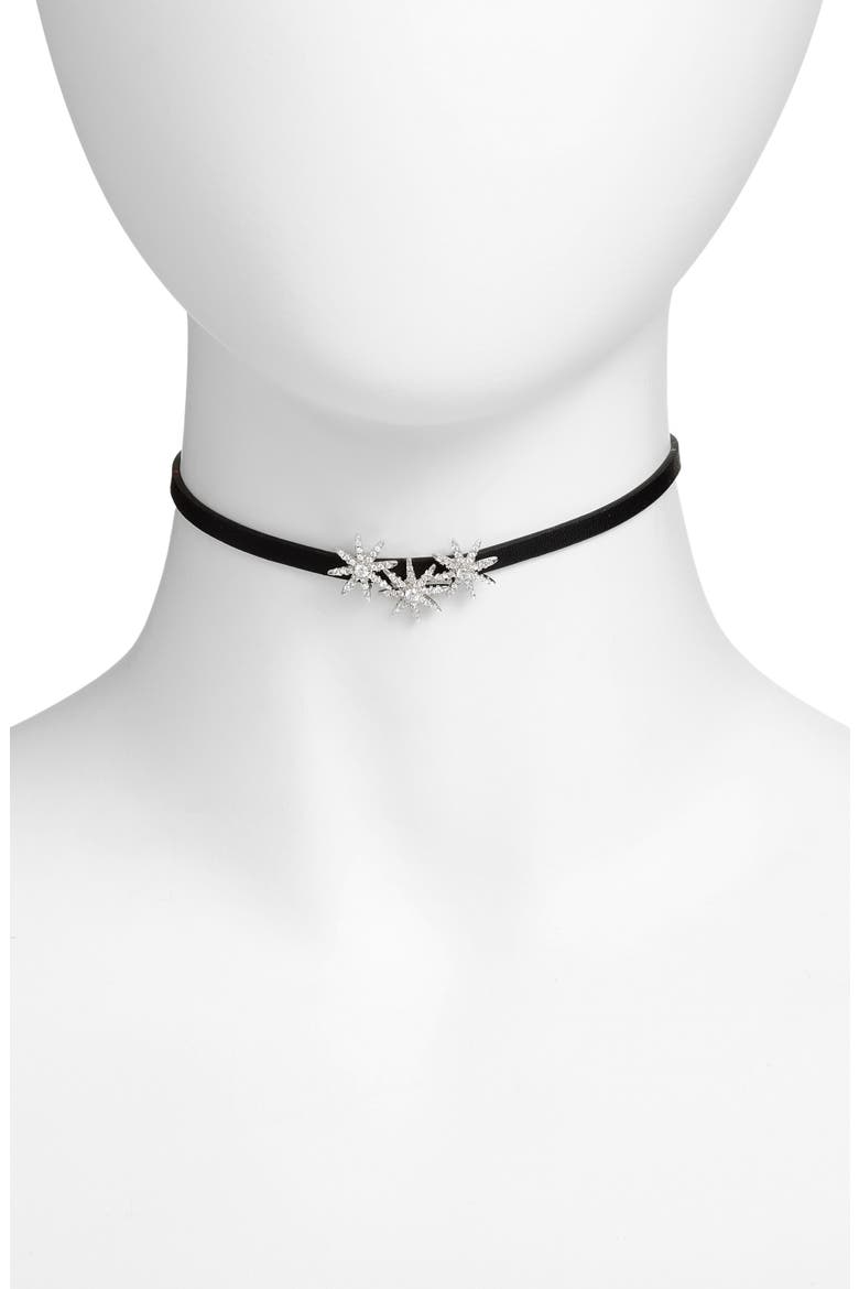 Three Starburst Choker, Main, color, CLEAR/SILVER