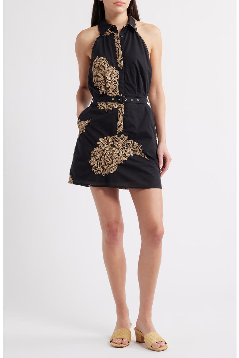 Frances Embroidered Belted Shirtdress, Main, color, BLACK/ CREAM