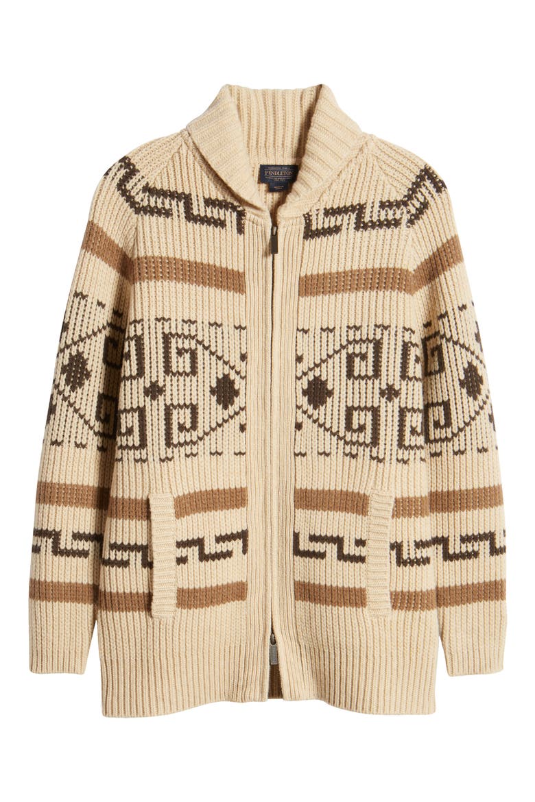 Westerly Front Zip Long Wool Cardigan, Alternate, color, TAN/BROWN MULTI