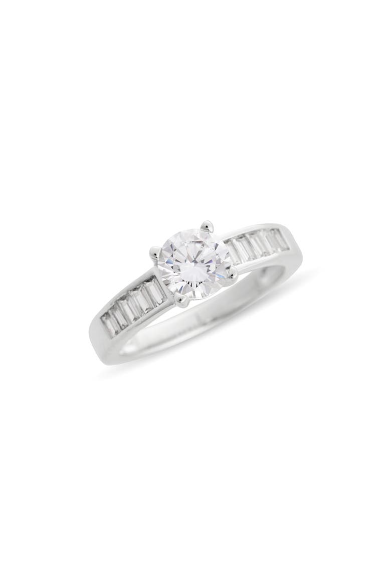 Baguette Flanked Cubic Zirconia Solitaire Ring, Main, color, CLEAR- SILVER