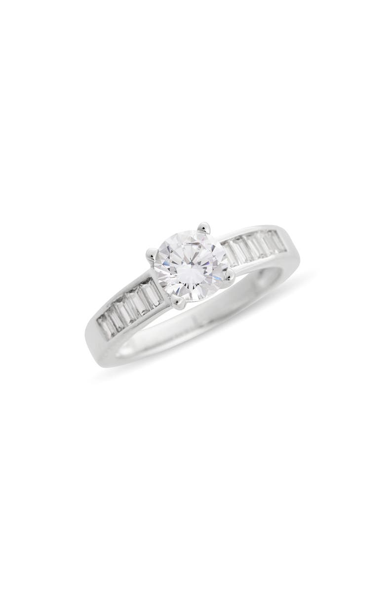 NORDSTROM RACK Baguette Flanked Cubic Zirconia Solitaire Ring, Main, color, Clear- Silver
