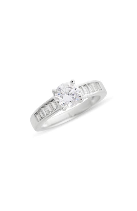 Baguette Flanked Cubic Zirconia Solitaire Ring