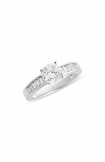 NORDSTROM RACK Baguette Flanked Cubic Zirconia Solitaire Ring