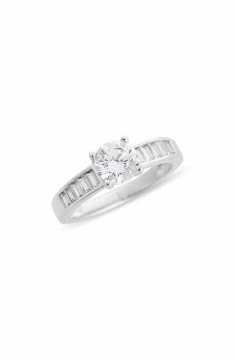 NORDSTROM RACK Baguette Flanked Cubic Zirconia Solitaire Ring