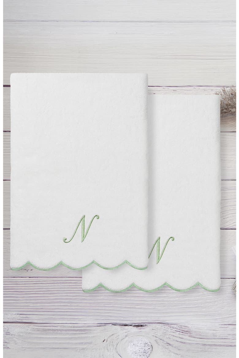 Scallop Personalized Monogram 2-Piece Towel Set, Alternate, color, WHITE/ GREEN N