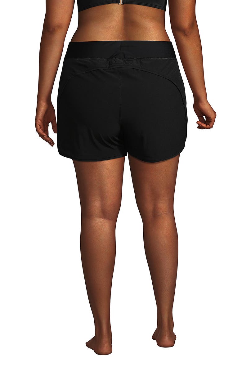 Lands' End 3" Quick Dry Elastic Waist Board Shorts Swim Cover-up Shorts with Panty, Alternate, color, Black