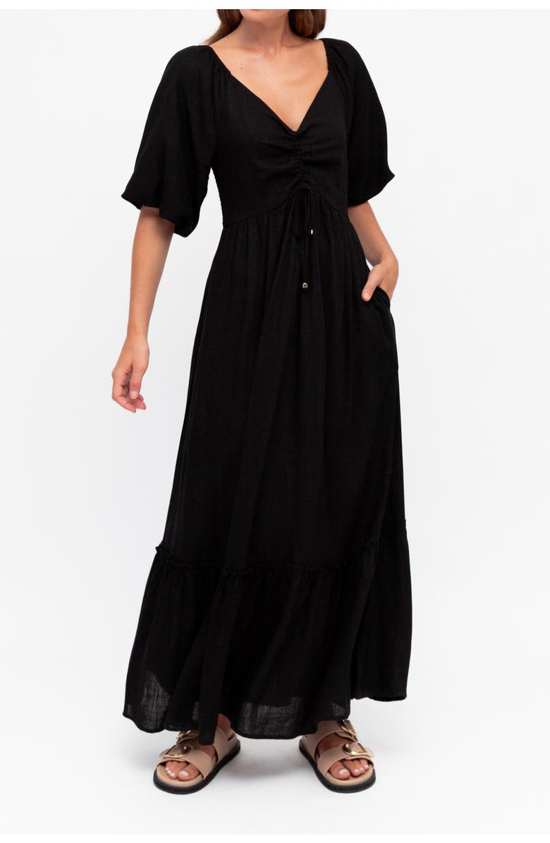 Label of Love Puff Sleeve V Neck Maxi Dress, Main, color, Black