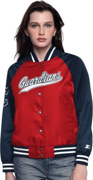 STARTER Women's Starter Red/Navy Cleveland Guardians Home Run Full-Snap Varsity Jacket