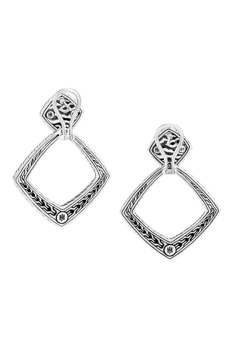 Classic Chain Hammered Silver Square Drop Back Earrings, Alternate, color, BLACK/ SILVER