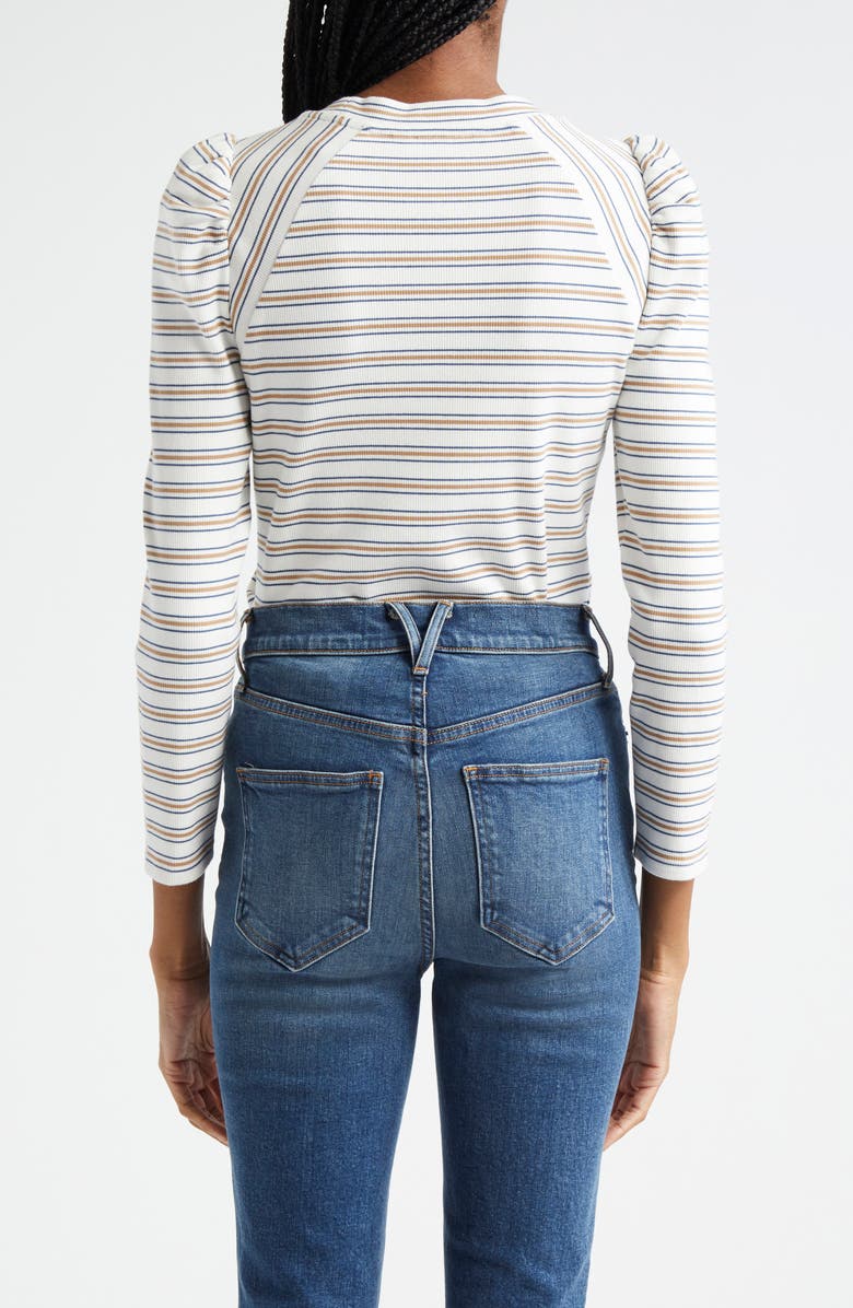 Veronica Beard Delano Stripe Puff Shoulder Stretch Cotton Rib Top, Alternate, color,