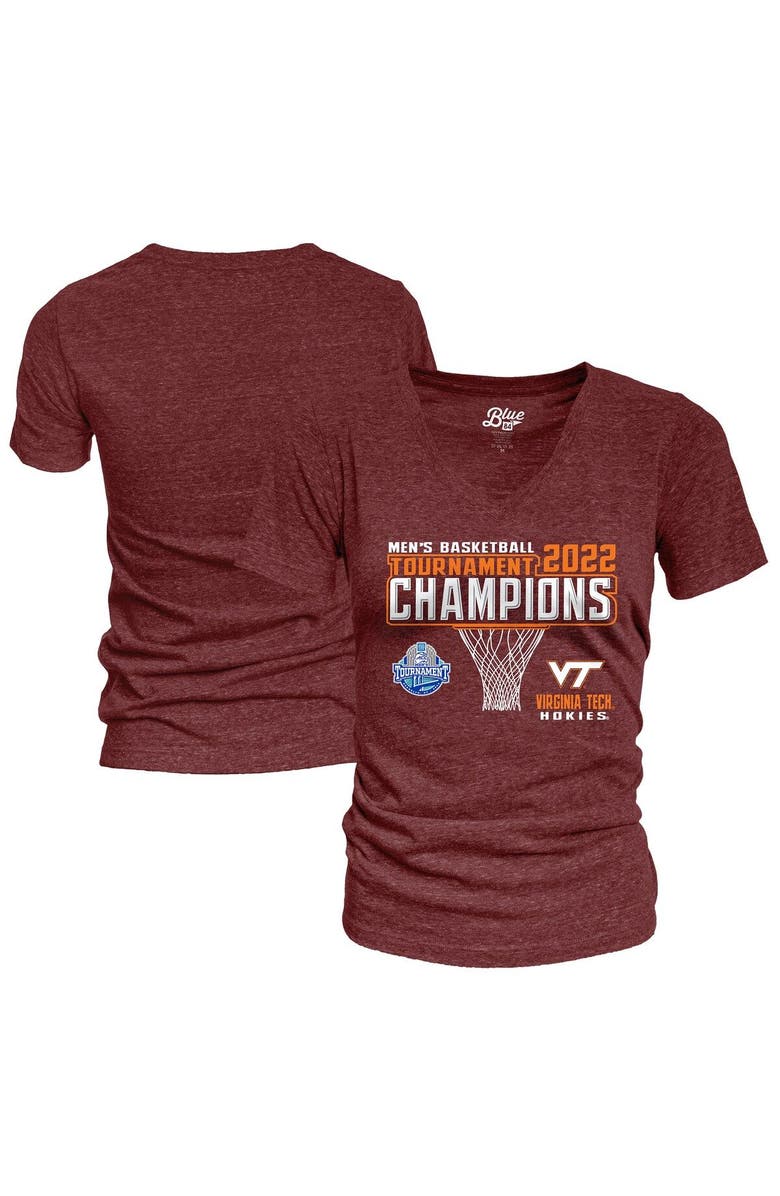 BLUE 84 Women's Blue 84 Maroon Virginia Tech Hokies 2022 ACC Men's Basketball Conference Tournament Champions V-Neck T-Shirt, Main, color, 