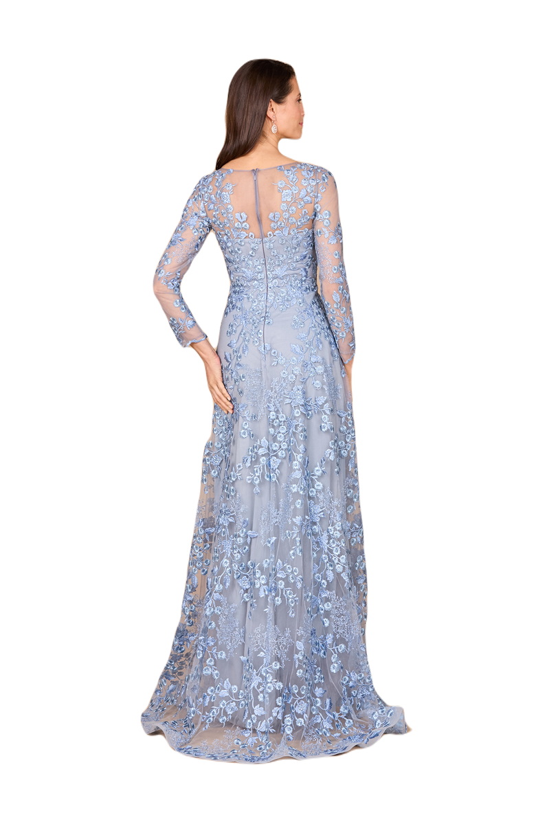 LARA New York Illusion Neckline, Long Sleeves Gown, Alternate, color, Blue