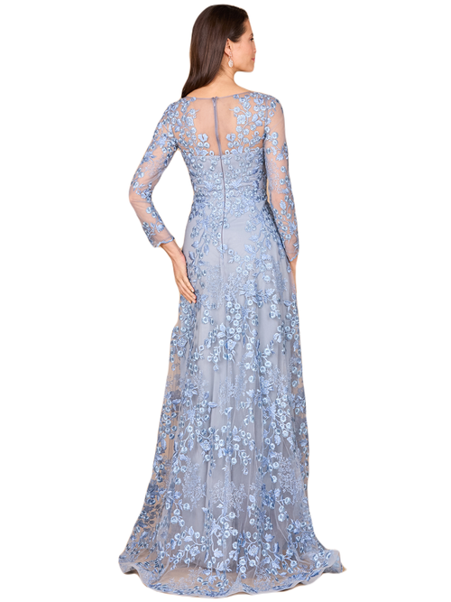 Lara New York Illusion Neckline, Long Sleeves Gown In Blue