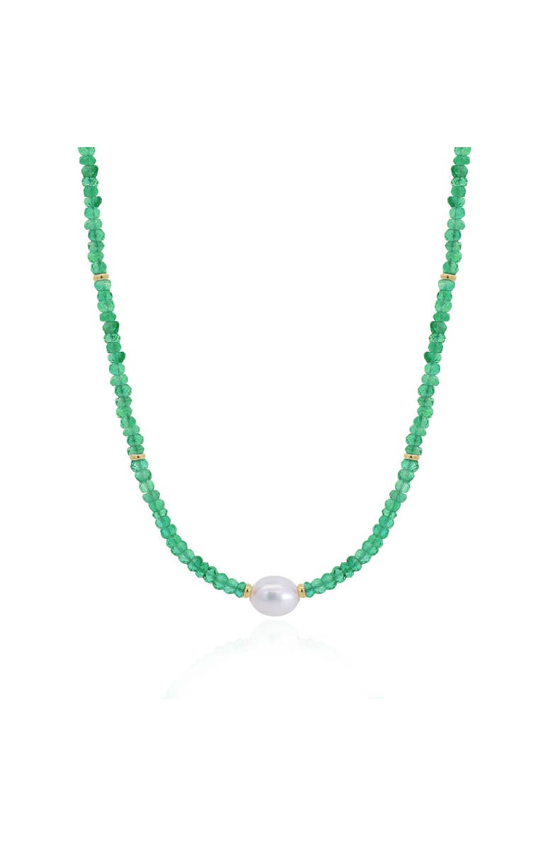 The Lovery Fine Jewelry Green Onyx Bead Pearl Necklace, Main, color, Green