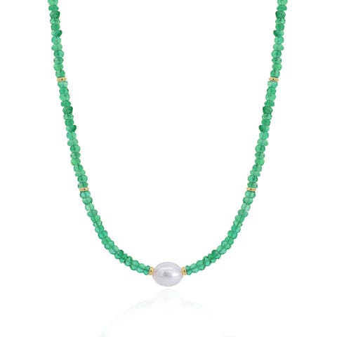 Green Onyx Bead Pearl Necklace