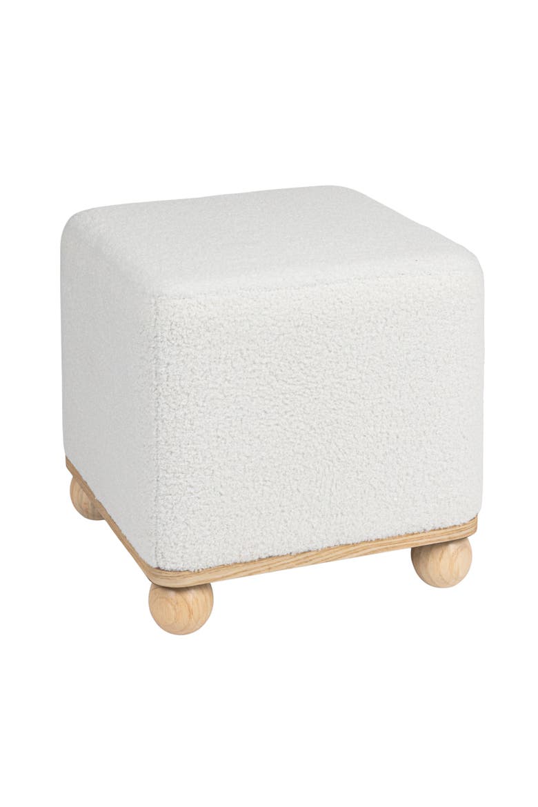 Square Boucle Upholstered Ottoman, Cream, Main, color, Cream