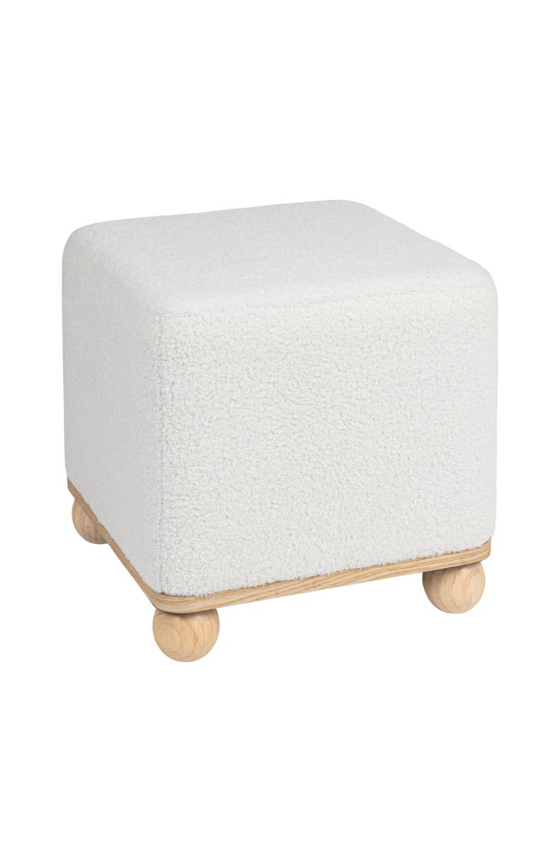 Storied Home Square Boucle Upholstered Ottoman, Cream, Main, color, 