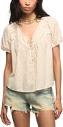 Lucky Brand Lace Henley Peasant Top