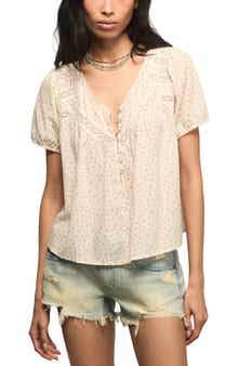 Lucky Brand Lace Henley Peasant Top