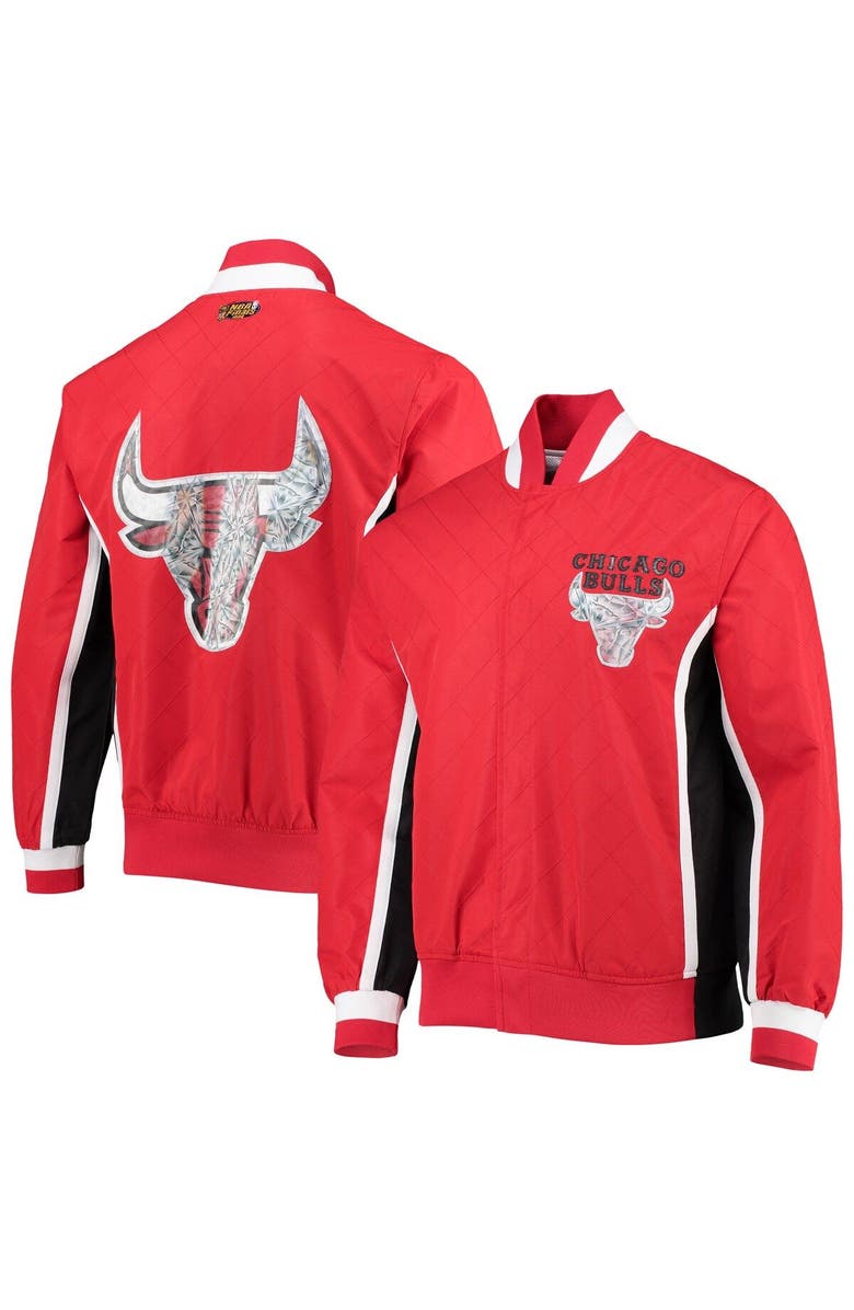 Mitchell & Ness Men's Chicago Bulls Red Mitchell & Ness Hardwood Classics 75th Anniversary Authentic Warmup Full-Snap Jacket, Main, color,