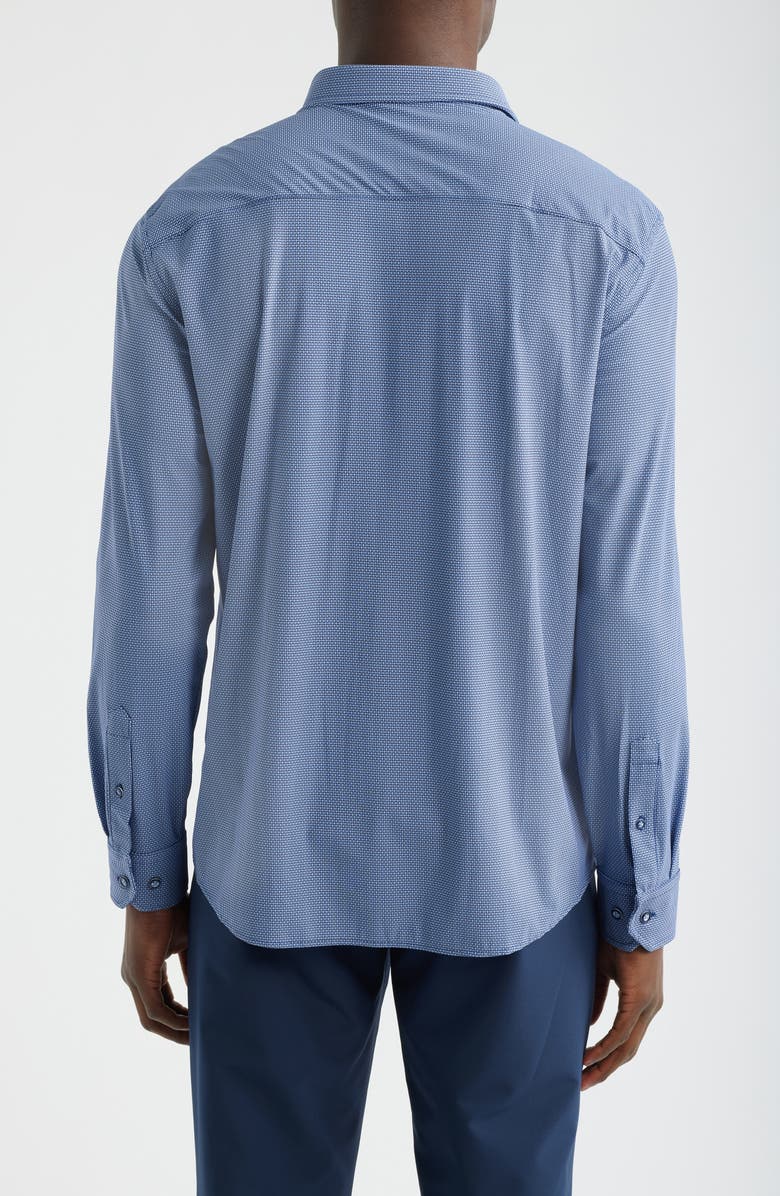 Johnston & Murphy XC+<sup>™</sup> Motion Micropattern Knit Button-Up Shirt, Alternate, color, Navy Basketweave