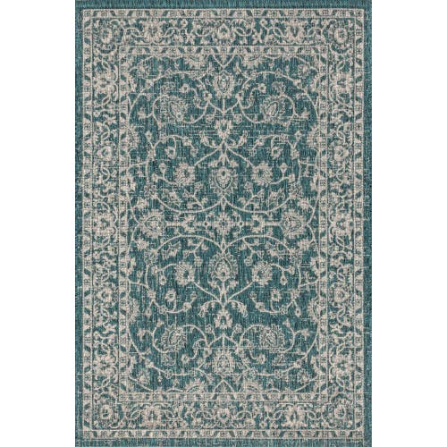 Jonathan Y Palazzo Vine And Border Textured Weave Indoor/outdoor Area Rug In Teal/gray