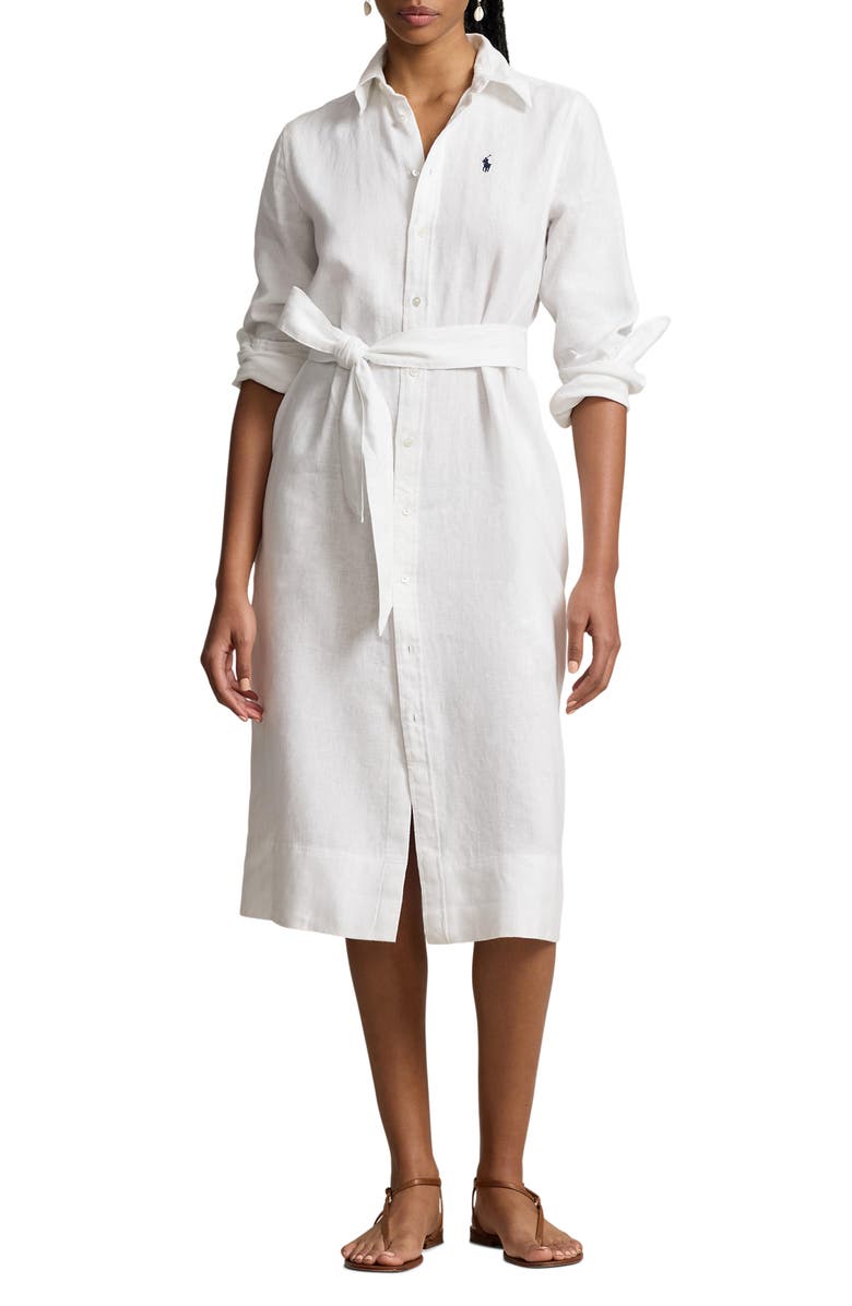 Polo Ralph Lauren Belted Long Sleeve Linen Shirtdress, Main, color, 