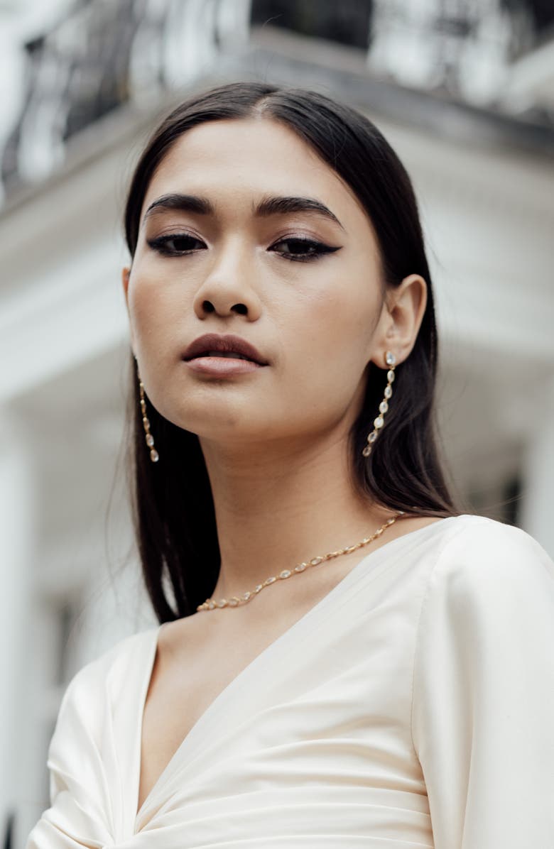 Freya Rose Oval Crystal Framed Long Drops, Alternate, color, Gold