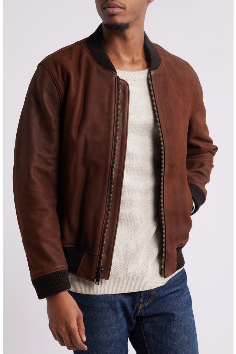Classic Leather Bomber Jacket, Alternate, color, COGNAC