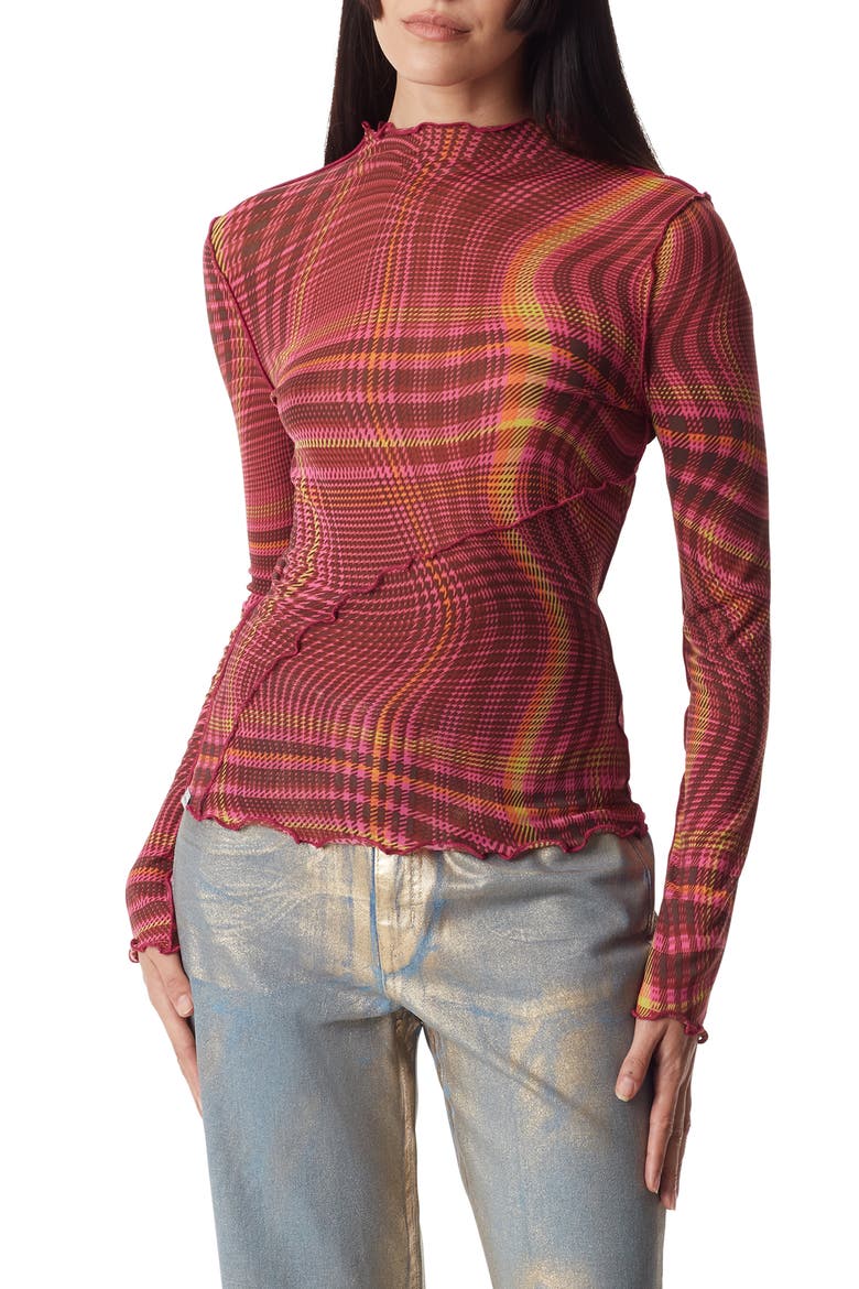 Trinity Long Sleeve Top, Main, color, SUPER PINK - PLAID TRIP