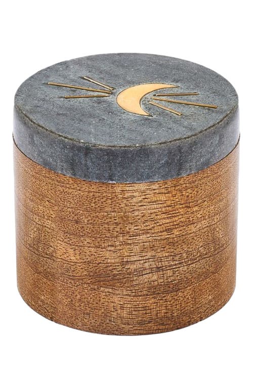 Matr Boomie Indukala Moon Phase Round Keepsake Box - Black Marble, Wood, Brass in Black/gold 