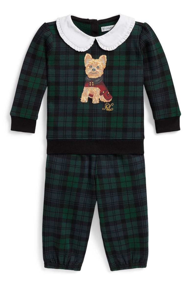 Kids' Terrier Plaid Fleece Sweatshirt & Pants Set, Main, color, BLACKWATCH TARTAN