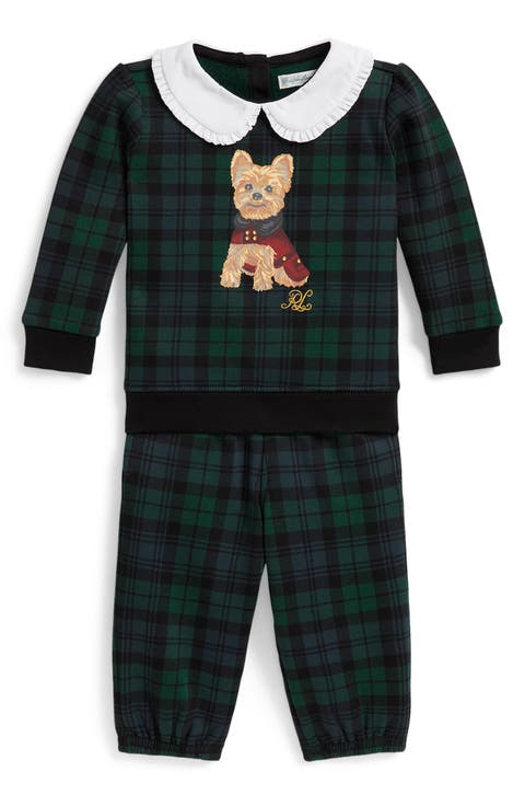 Kids' Terrier Plaid Fleece Sweatshirt & Pants Set