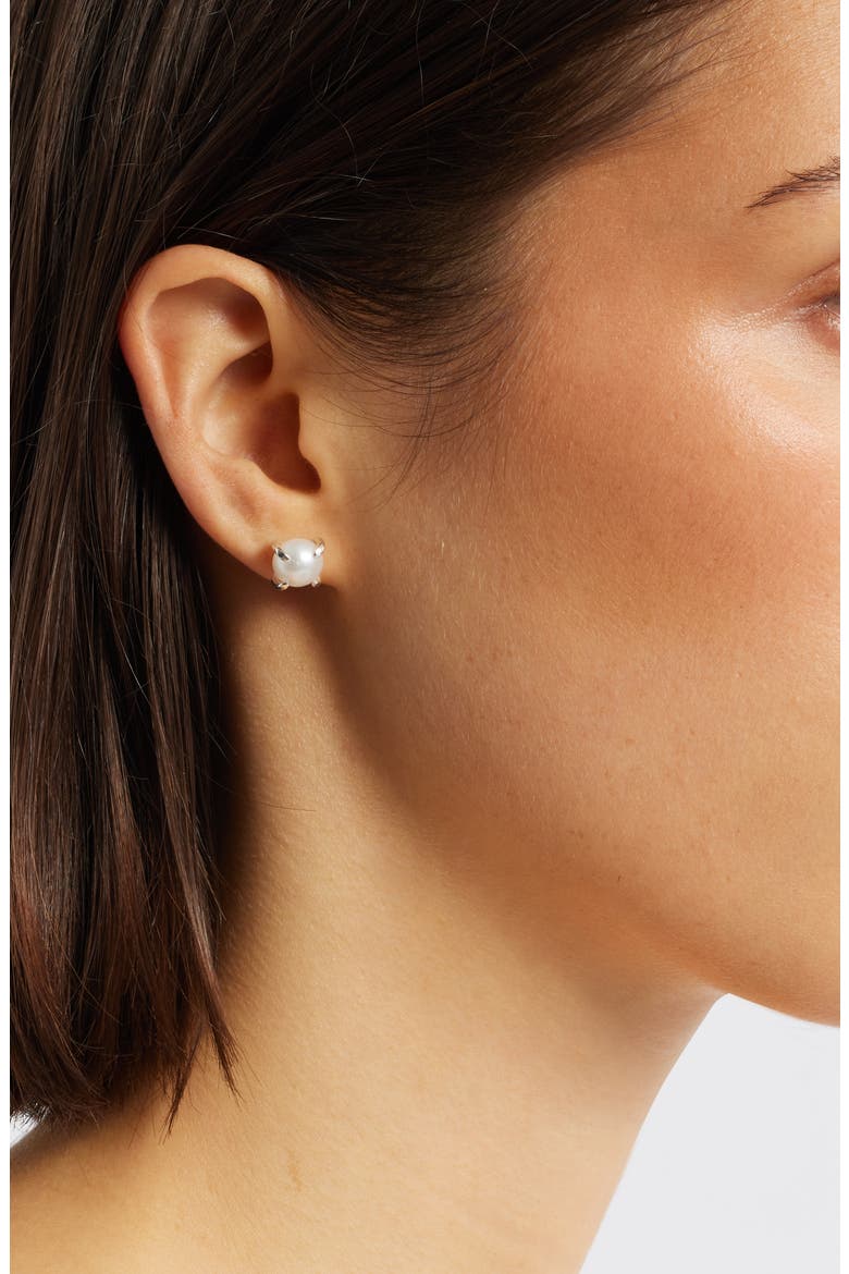 Cultured Pearl Stud Earrings, Alternate, color, STERLING SILVER