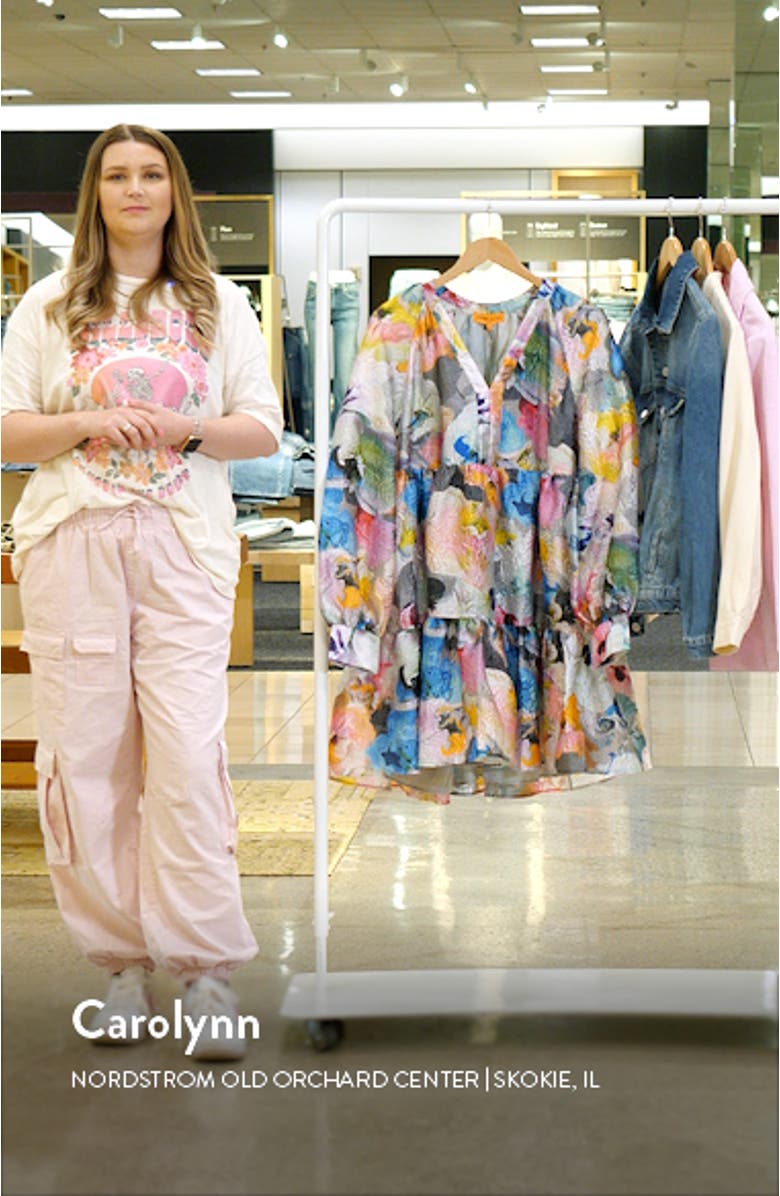 Jasmine Orchid Print Long Sleeve Cloqué Tiered Dress, sales video thumbnail