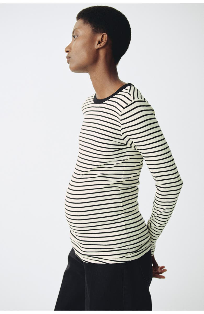 H&M Mama Ribbed Jersey Top, Alternate, color, Cream/Striped