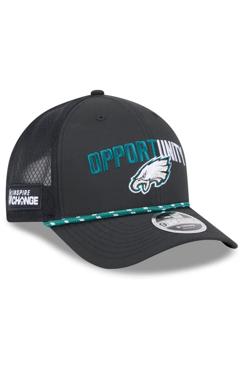 Men's New Era Black Philadelphia Eagles 2025 Inspire Change 9FORTY M-Crown Adjustable Hat, Main, color, Black