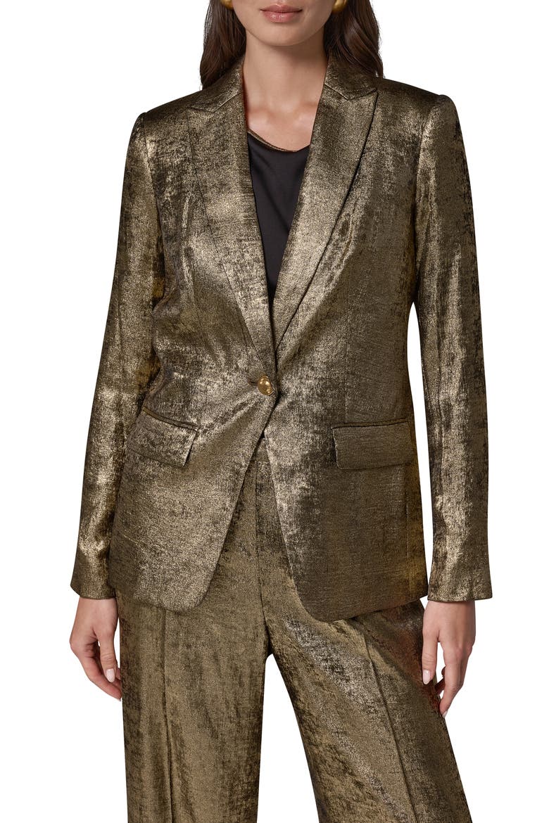 One-Button Peak Lapel Blazer, Main, color, GOLD