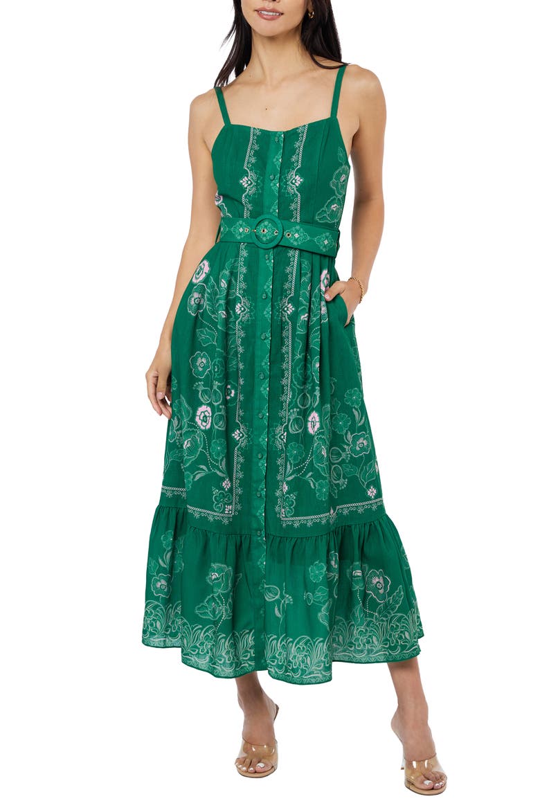 Esme Floral Print Sleeveless Dress, Main, color, GREEN MULTI