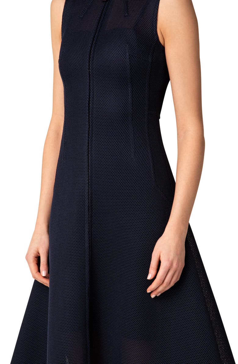 Akris Techno Grid Front Zip Midi Dress, Alternate, color, 