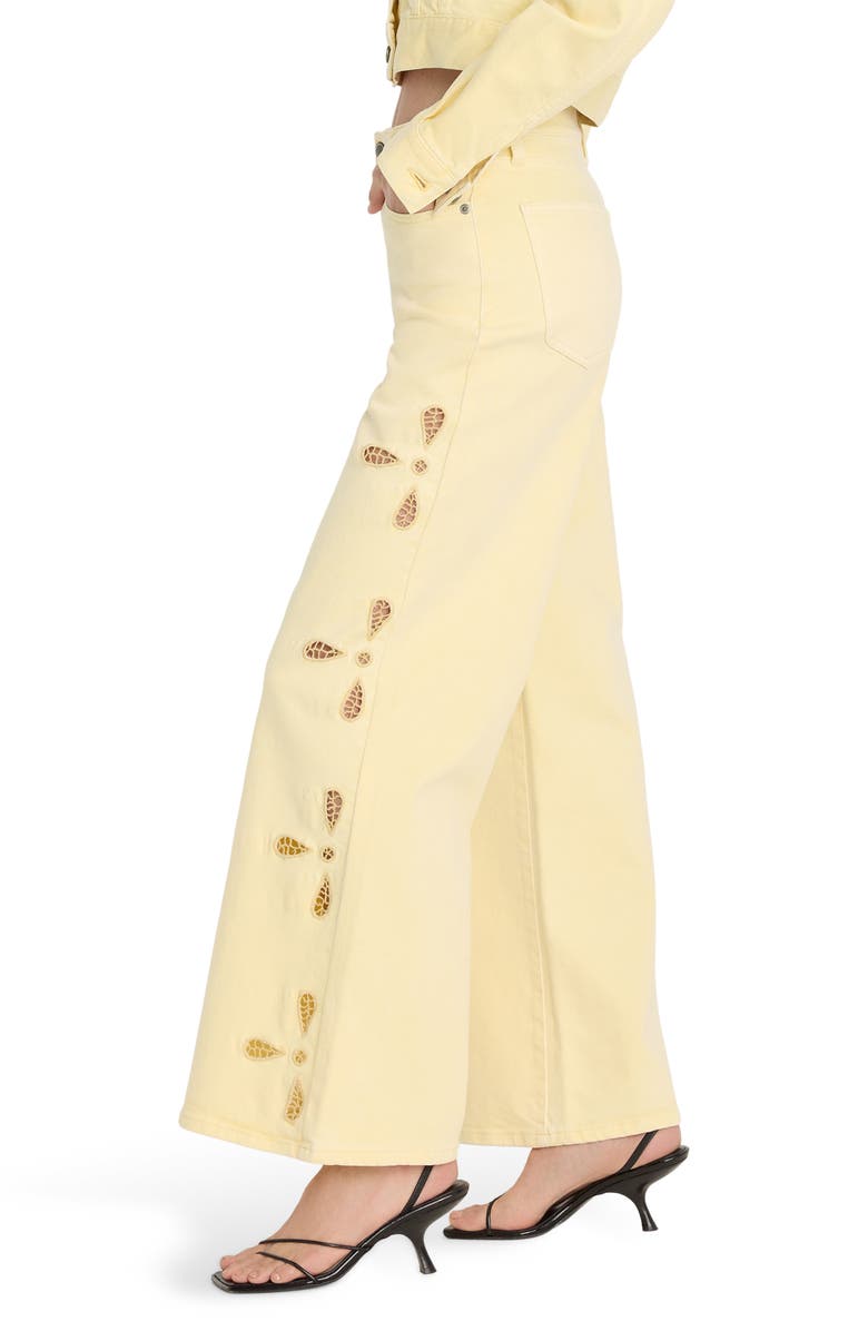 Good American Good Waist Embroidered Palazzo Jeans, Alternate, color, Anise Yellow