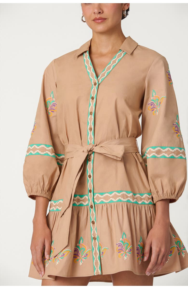 Shoshanna Camden Embroidery Ellery Dress, Alternate, color, Khaki
