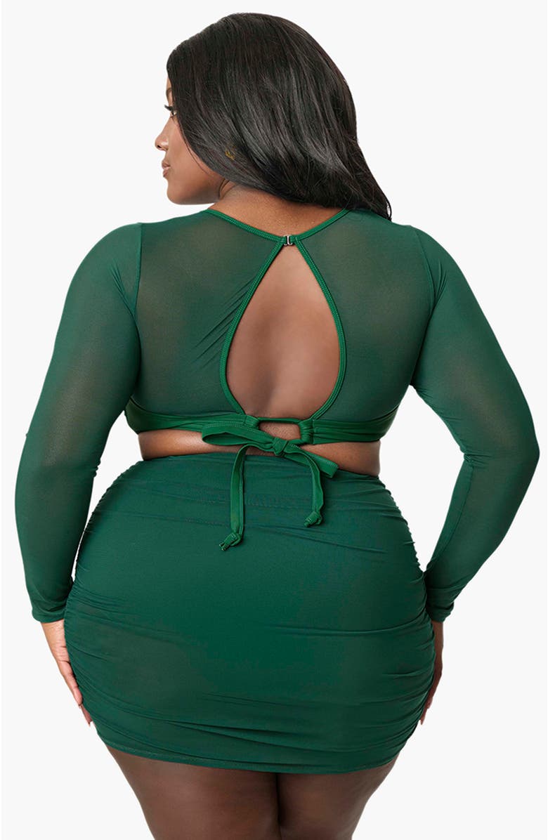 Unique Vintage Plus Size Shirred Skirt Swim Bottom, Alternate, color, Green