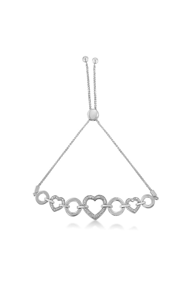 Haus of Brilliance Silver Diamond Accent Interlinking Triple Heart Adjustable Bolo Bracelet, Alternate, color, White