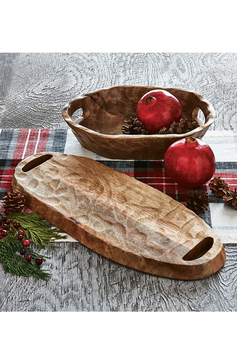 tag Organic Oval Open Handle Serving Bowl - Wooden Tray for Christmas, Alternate, color, Beige
