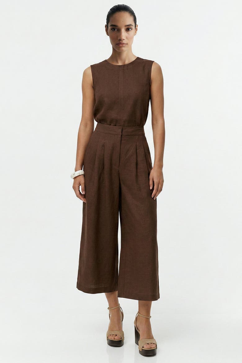 Owen Pocket Zipper Culotte Linen Pants, Alternate, color, Brown