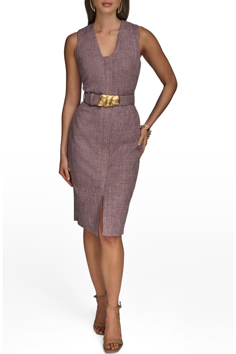 Sleeveless Belted Sheath Dress, Main, color, PRUNE
