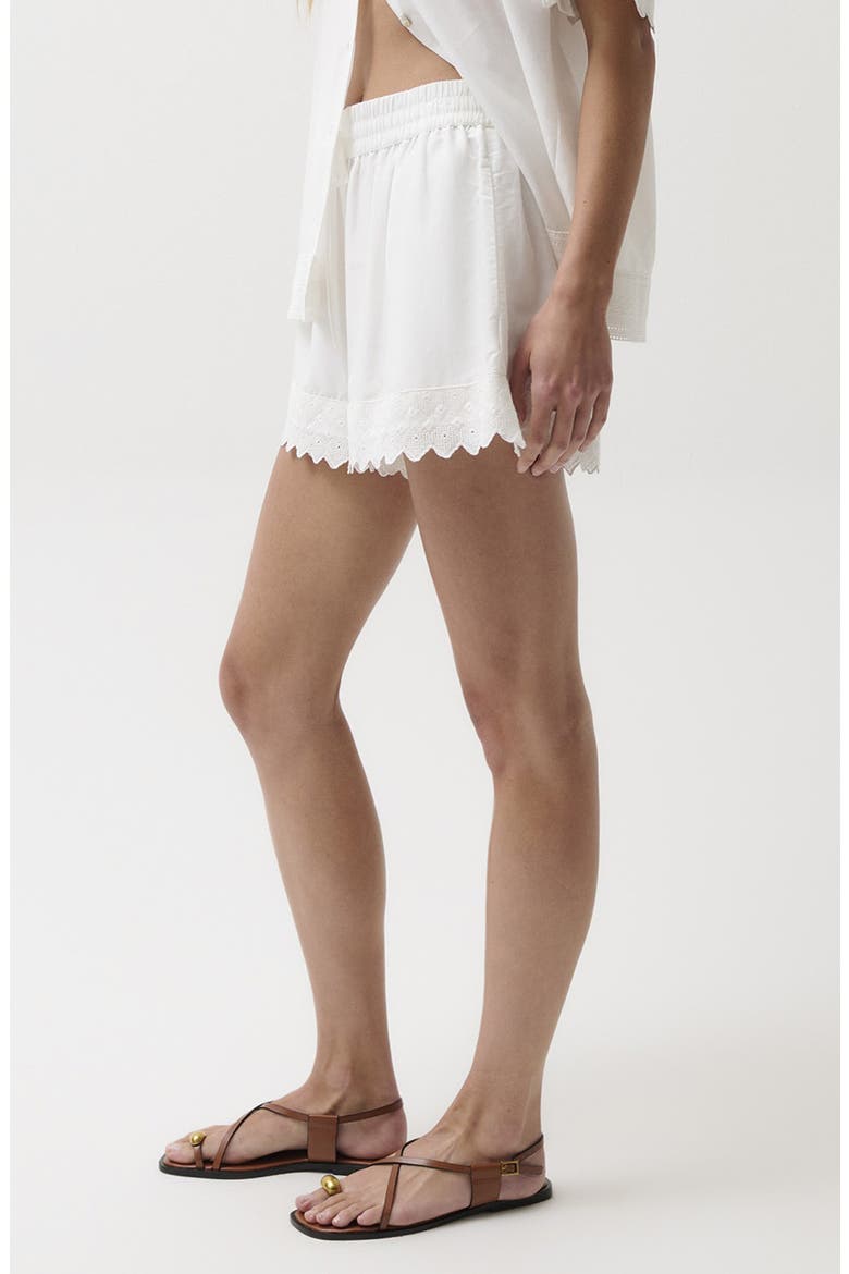 Meiya Lace Trim Cotton & Silk Shorts, Alternate, color, SOFT WHITE