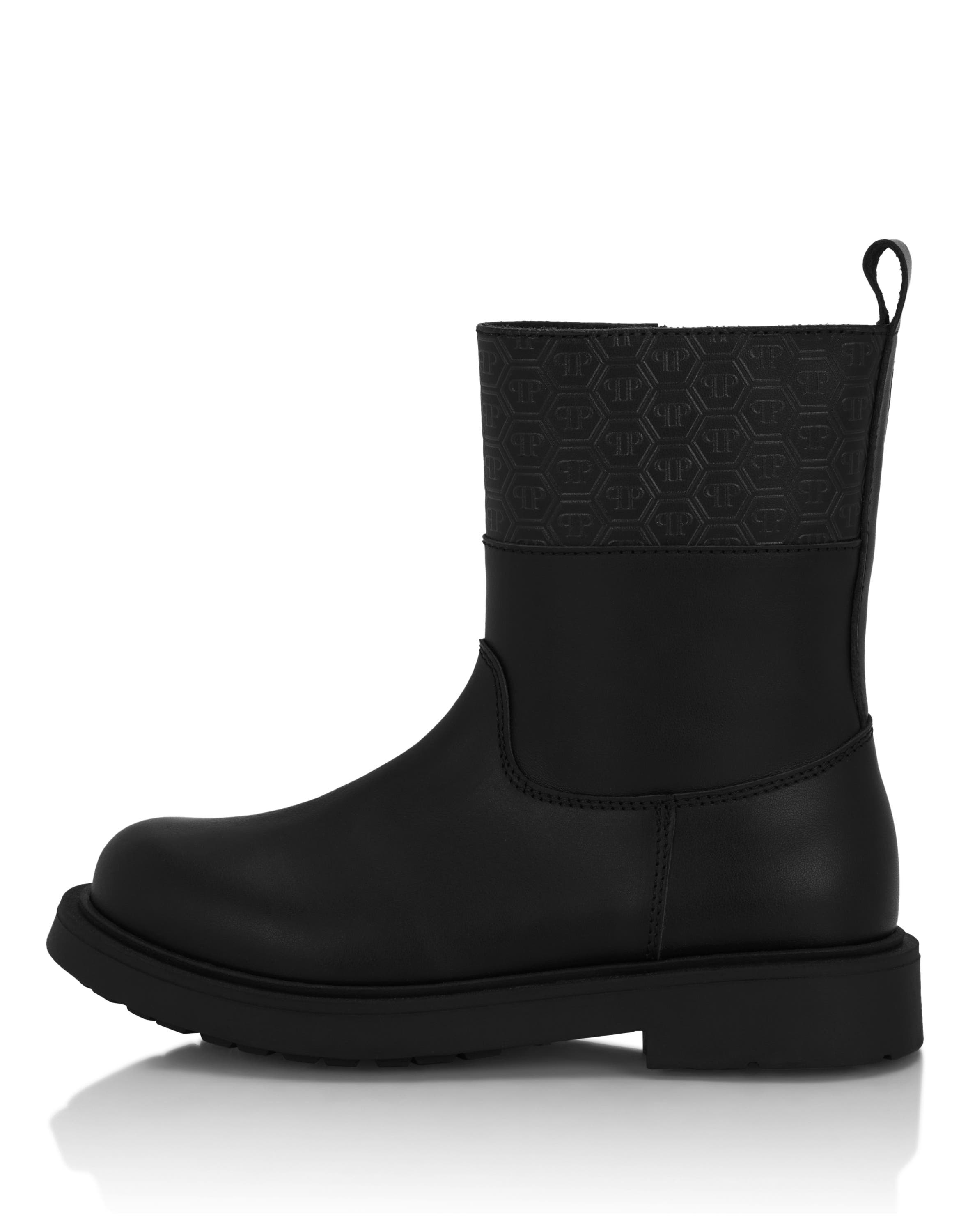 Leather Low Boots Monogram Girl, Alternate, color, black