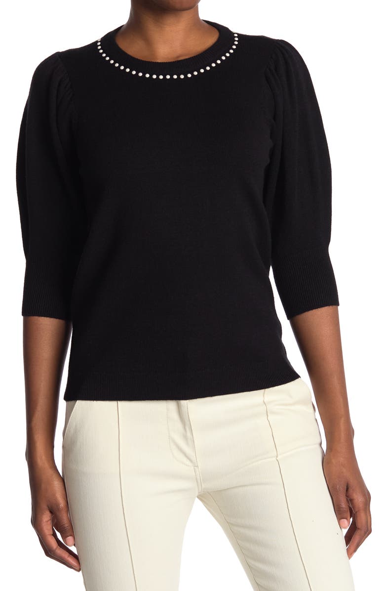 CeCe Pearly Collar Puff Sleeve Sweater, Main, color, 